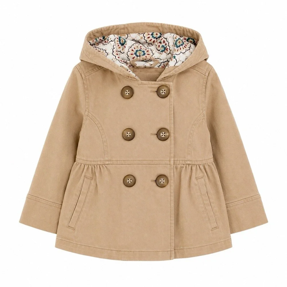Baby GAP Girls 4T Tan Hooded Cotton Jacket Button Up Paisley Lined Cute